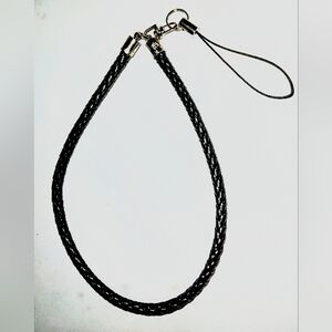 Elegant Handmade Black Braided Leather Cord Cell Phone Wrist Strap